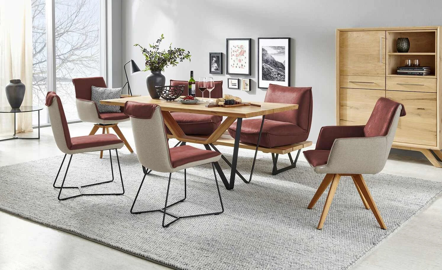 KOINOR Armlehnstuhl Leder Schwof | Chilli (Rot) / Beige Nein