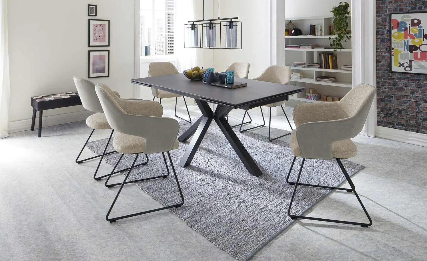 Polsterstuhl mit Armlehne Lavall | Melange (Beige) Kufenstuhl