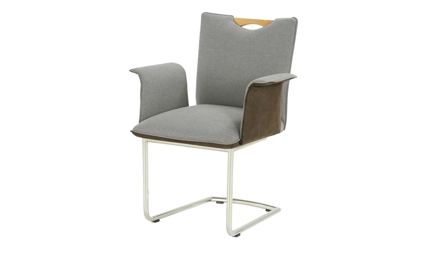 Wohnwert Polsterstuhl mit Armlehne Scandio | Steel (Hellgrau) / Dunkelbraun