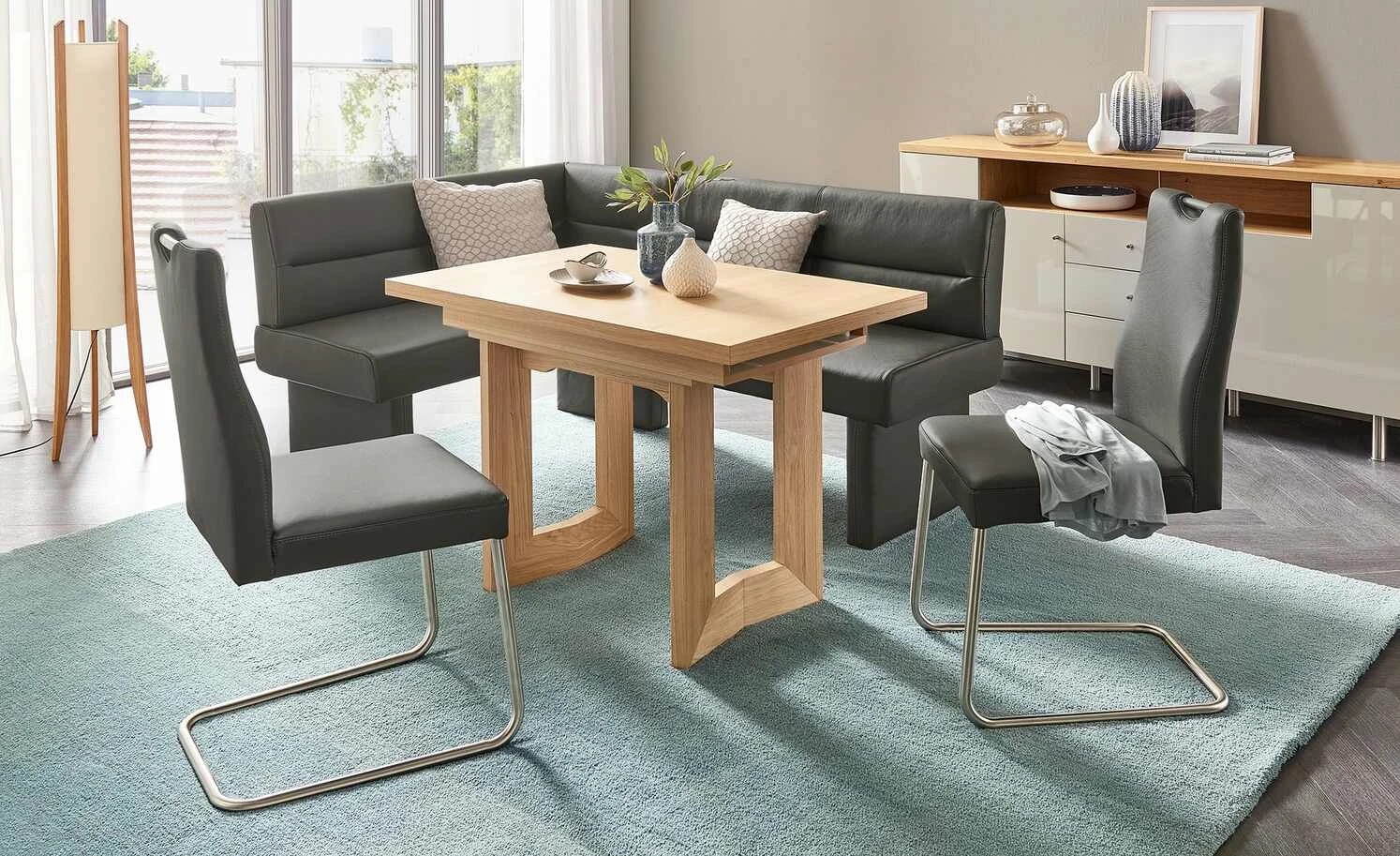 Leder-Schwingstuhl mit Griff Canto II | Zinn (Grau)