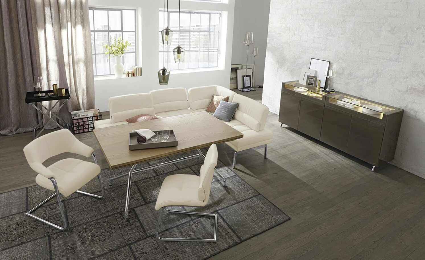 JOOP! Leder-Schwingstuhl Loft | Lava (Hellgrau)