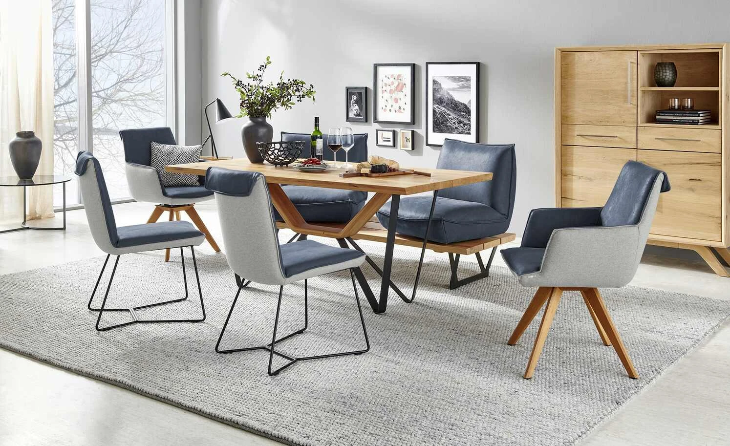 KOINOR Armlehnstuhl Leder Schwof | Night (Dunkelblau) / Hellgrau Ja