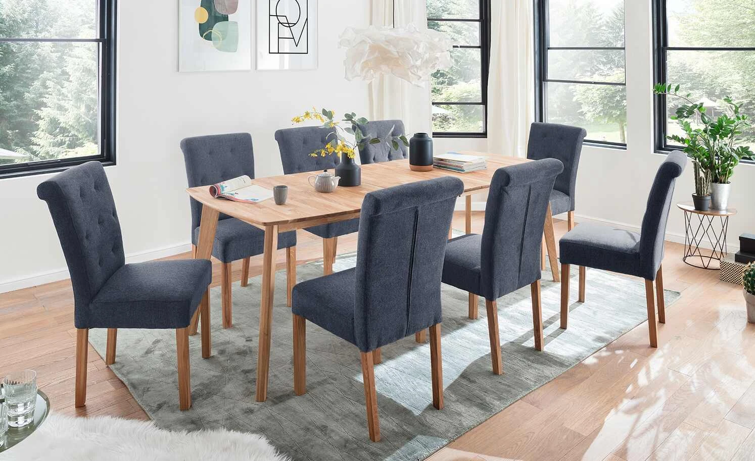 Woodford 2er Set Polsterstuhl Messena | Nachtblau Eiche