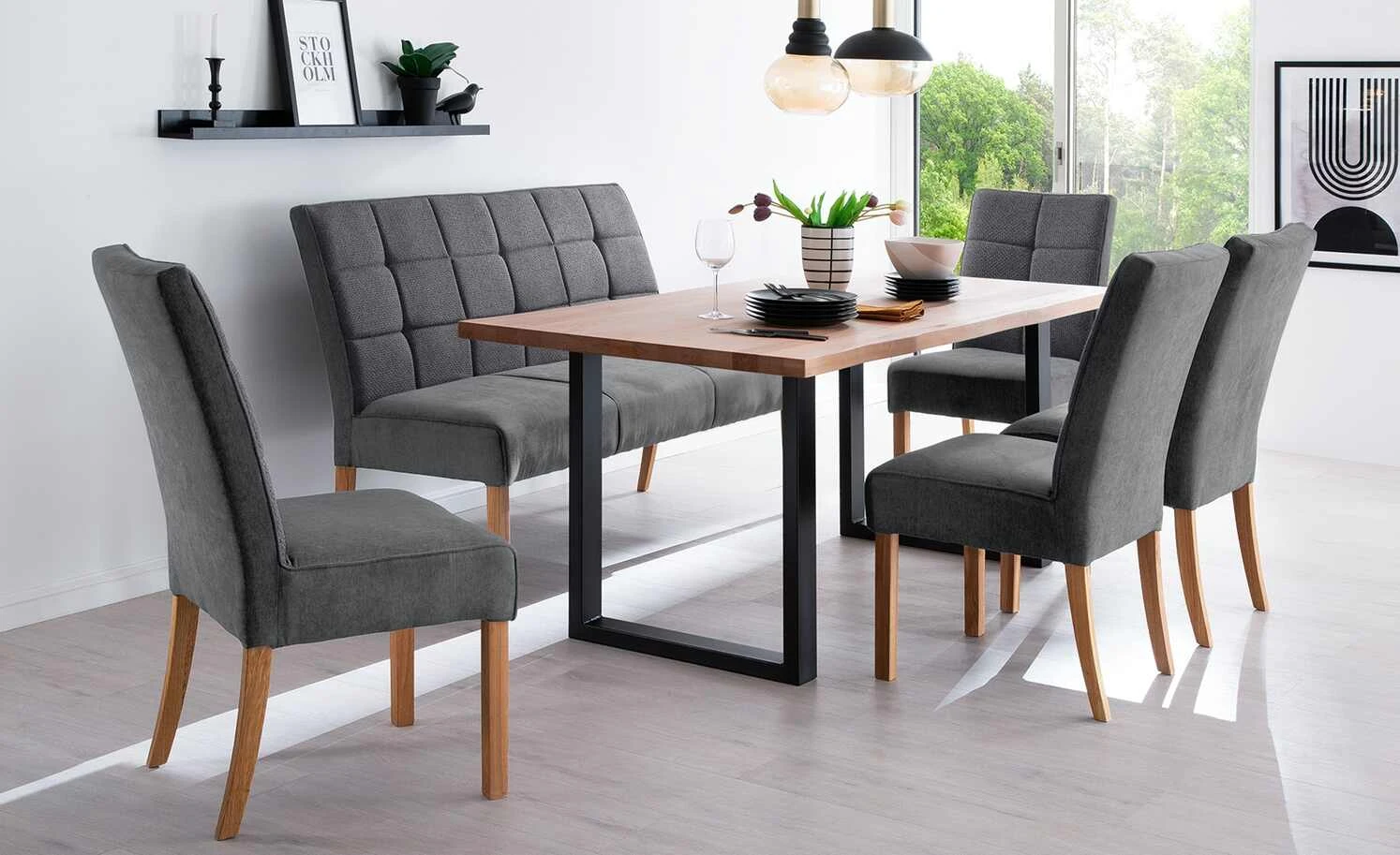 Woodford 2er Set Polsterstuhl Renaldo | Anthrazit Eiche geölt