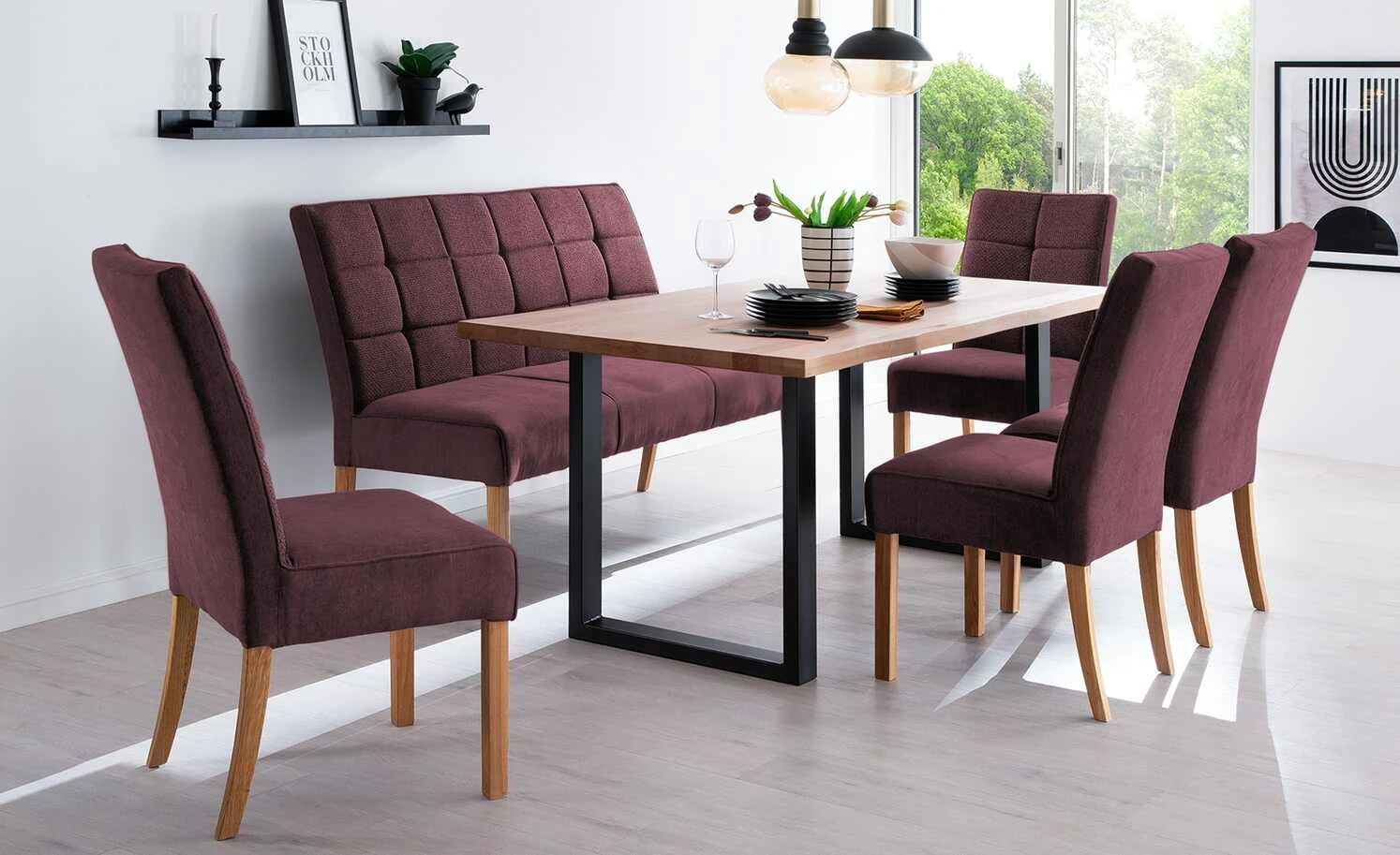 Woodford 2er Set Polsterstuhl Renaldo | Bordeaux Eiche geölt